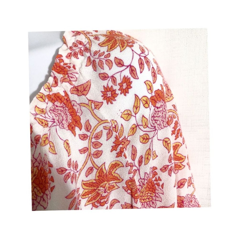 J. Jill Boho Peasant Tunic Top Size L  Large Pink Orange Floral Print - Picture 7 of 10